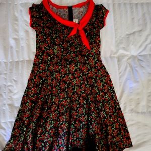 Black mod dress with red roses